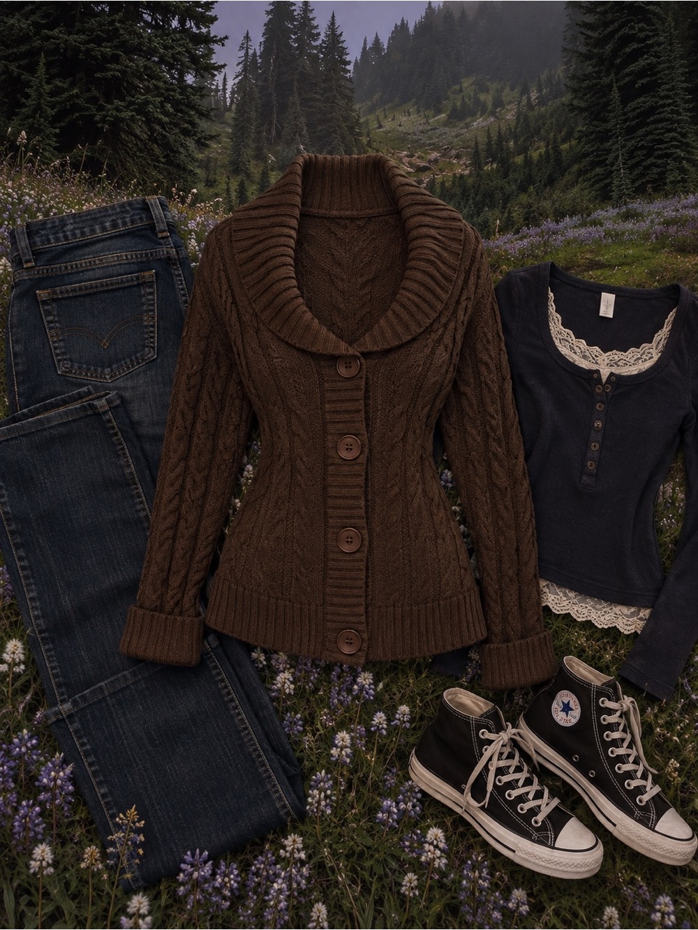 y2k brown cable knit cardigan ✧ bella swan twilight core ✧ vintage grunge Size L